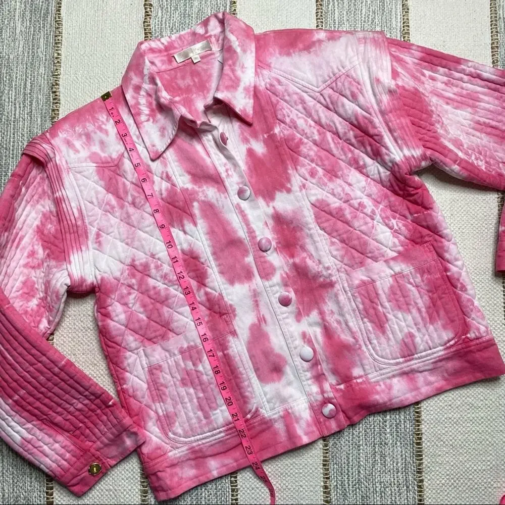 LoveShackFancy Adelade Hibiscus Hand Dye Pink Oversized Quilted Jacket Medium - Picture 10 of 15